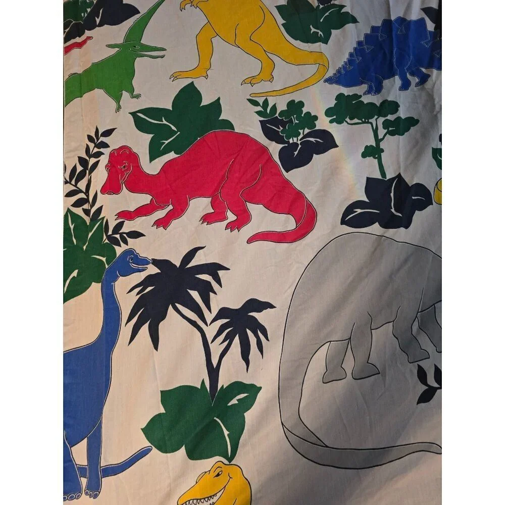 Vintage 80s Dinosaur Sheets Set Flat Fitted T-rex